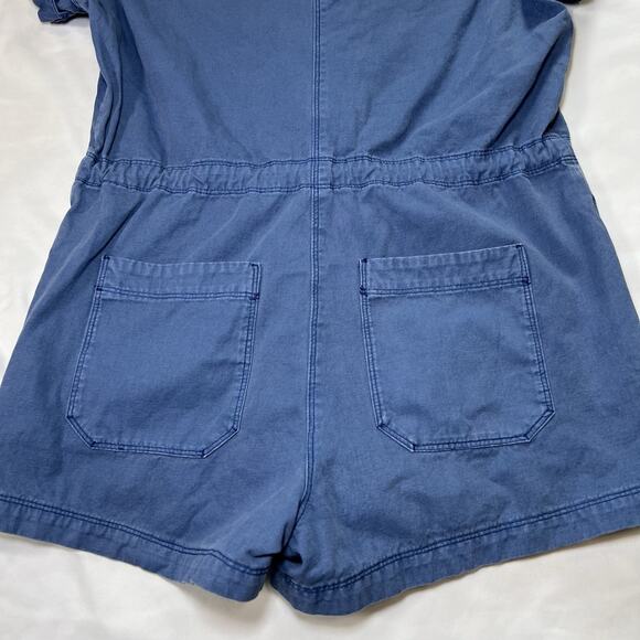 MIOU MUSE Easygoing Romper Size Small Blue 100% Cotton Tie Waist Shorts Casual - Picture 11 of 13
